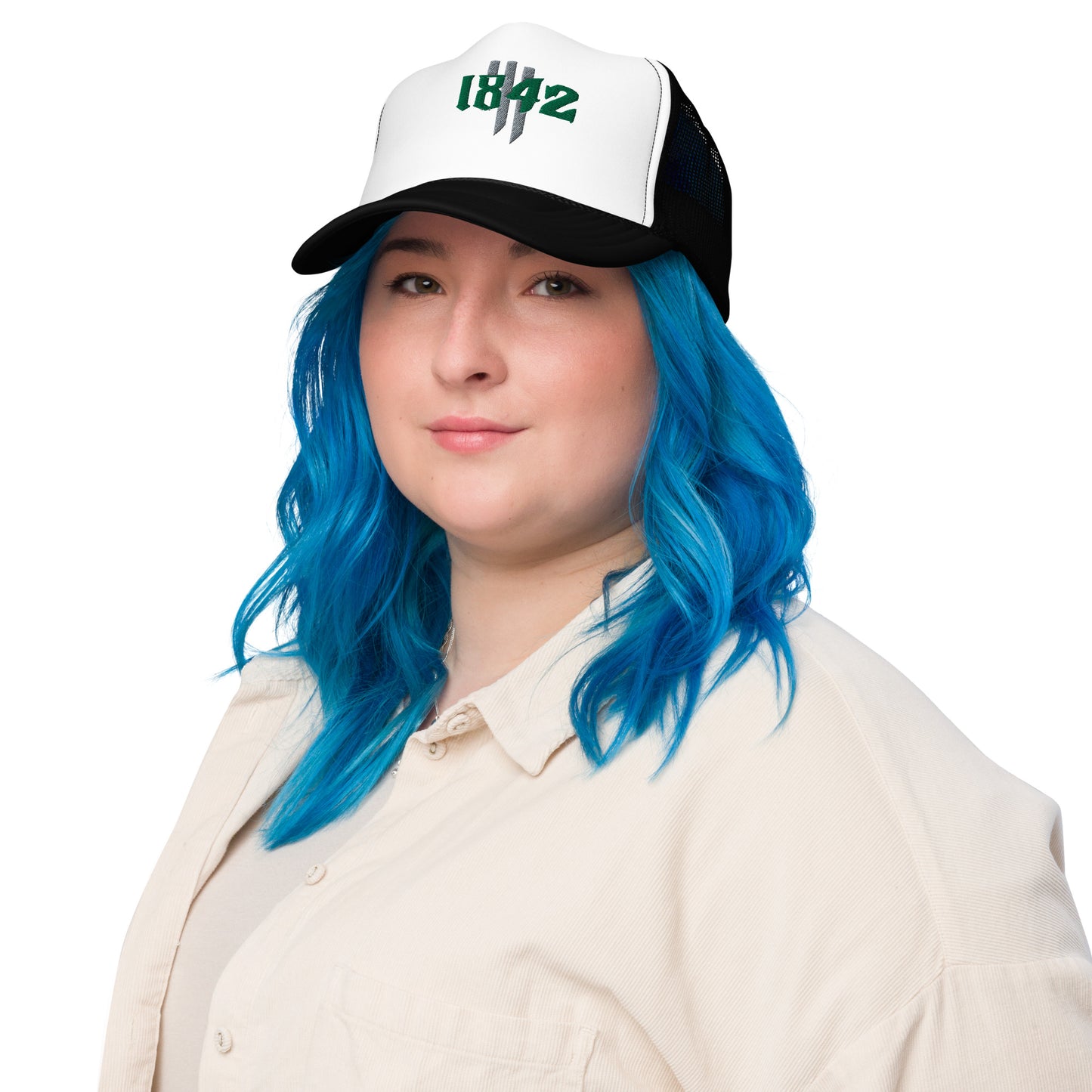 1842 green and grey Foam trucker hat