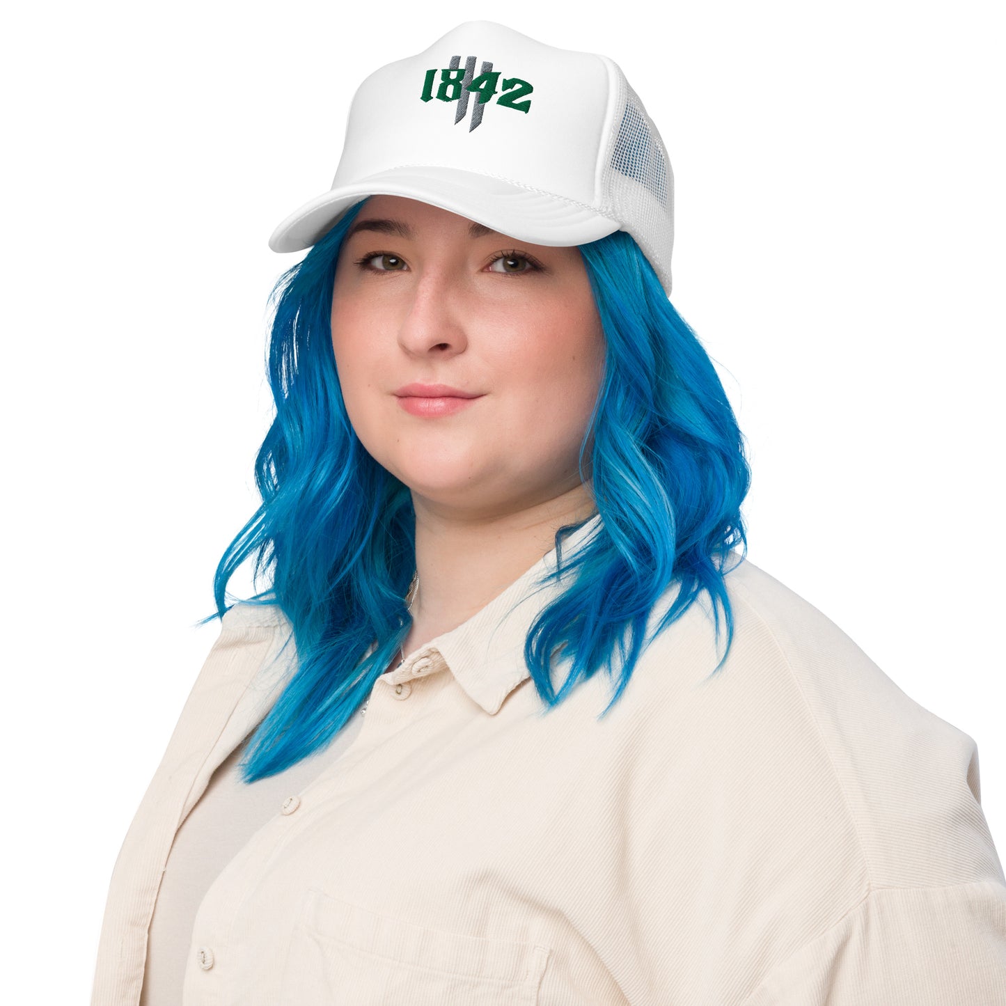 1842 green and grey Foam trucker hat